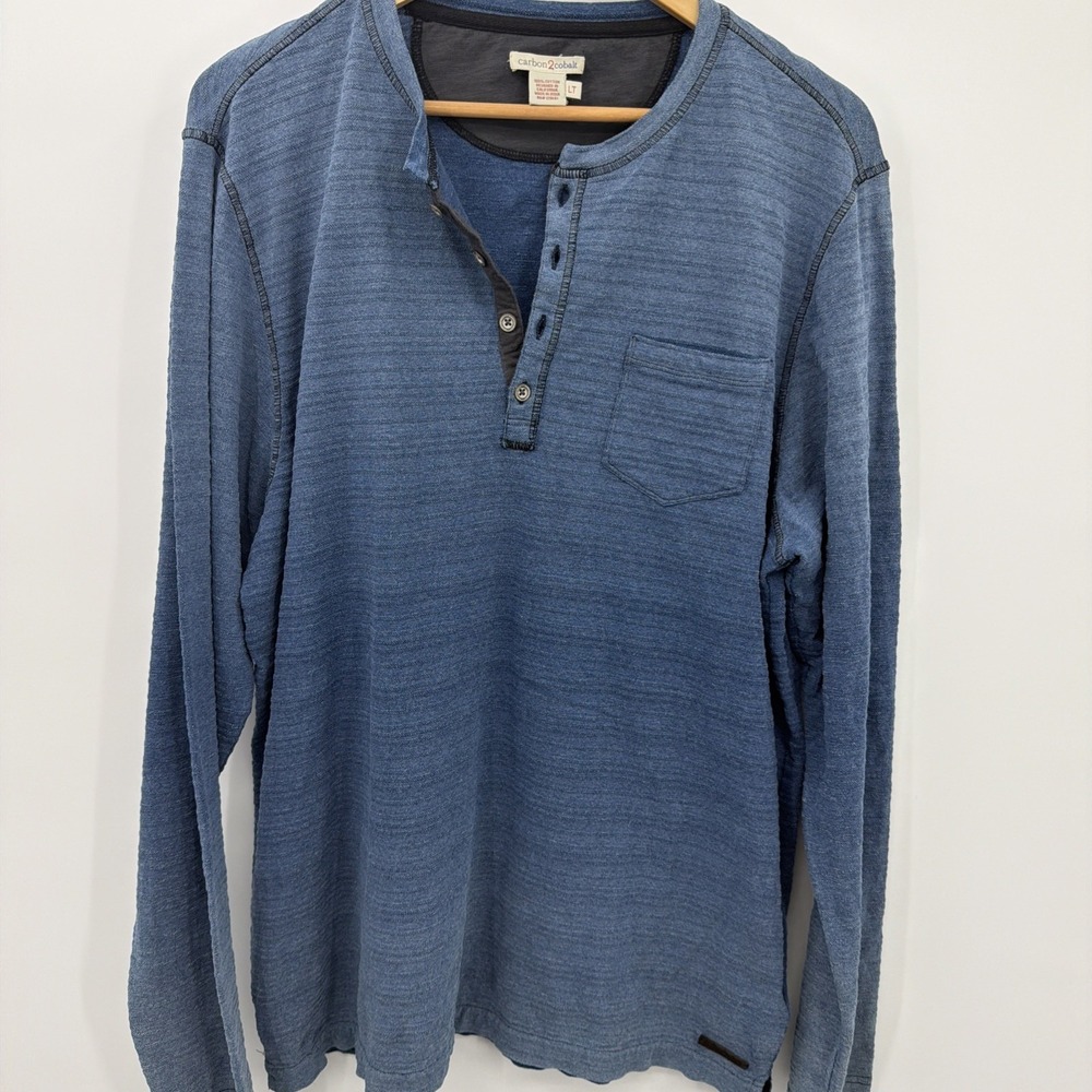 Carbon 2 Cobalt Watermark Henley Long Sleeve Shirt L Tall Blue Camp Textured